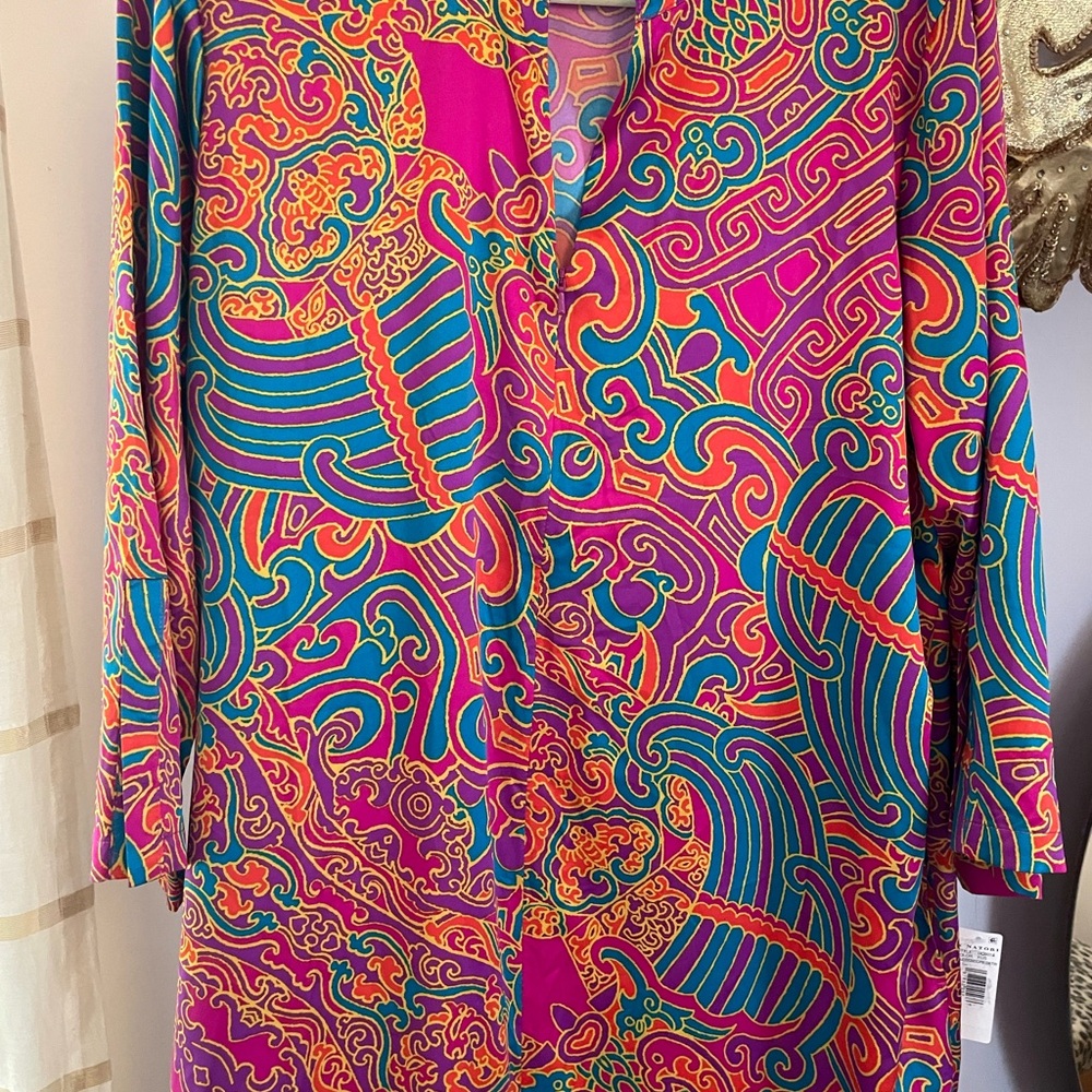 Natori Colorful Paisley Long Sleeve Kaftan Robe NWT Size L Zip Front - Picture 2 of 7